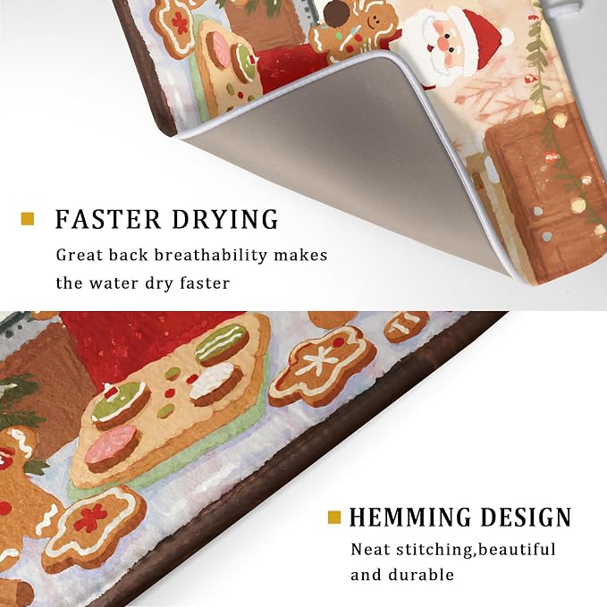 Christmas Dish Drying Mat for Kitchen Counter 18x24 Santa Claus Gingerbread - Image 3