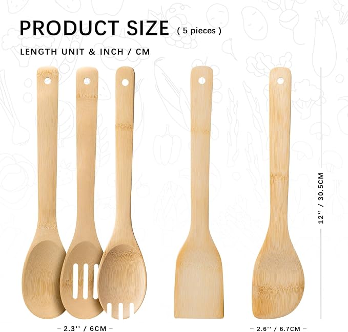 Wooden Spoons for Cooking, Wooden Spoon & Wooden Spatula, Bamboo Cooking - Image 2