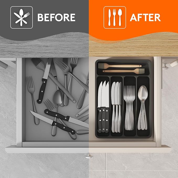 Lifewit Silverware Drawer Organizer Tray, Plastic Cutlery Storage - Image 6