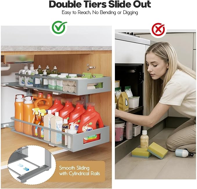 2 Packs 21IN Depth Under Sink Organizer, 2-Tier Pull Out Cabinet Organizer - Image 7