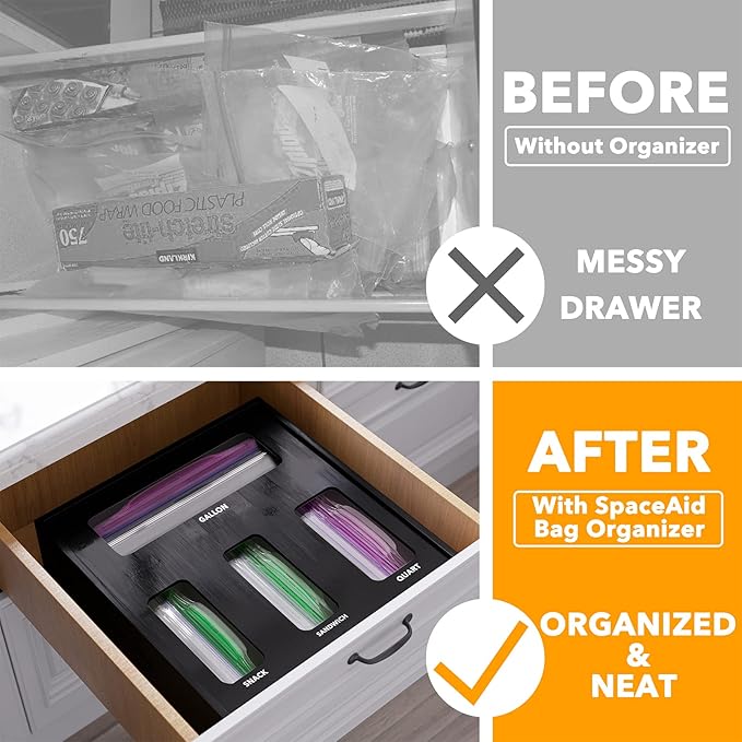 SpaceAid Bag Storage Organizer for Kitchen Drawer, Bamboo Organizer, Compatible - Image 2