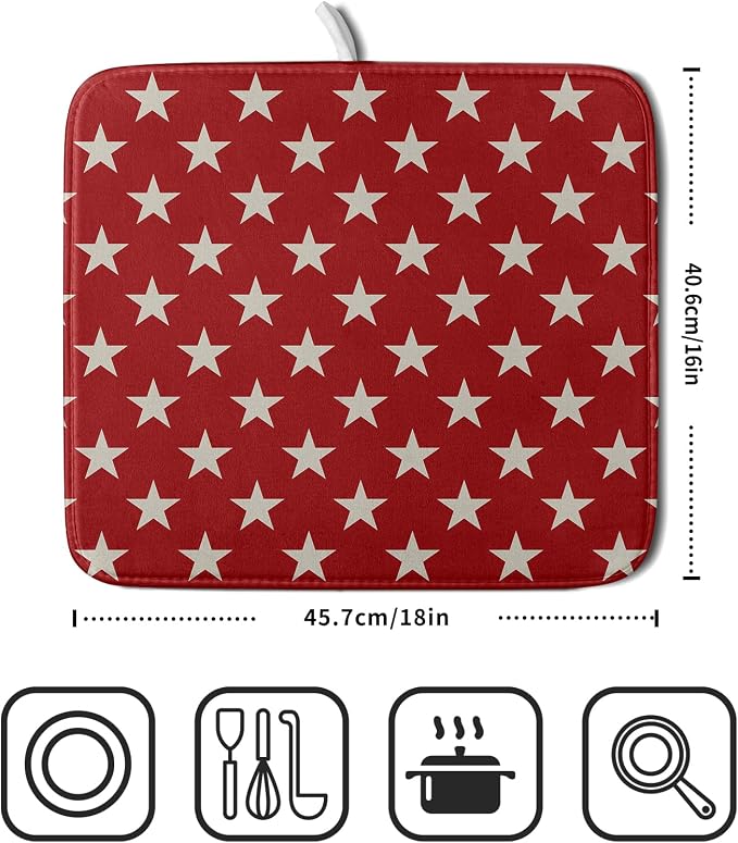 Patriotic July of 4th Red Star Dish Drying Mat - Image 2