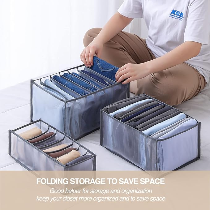 Wardrobe Clothes Organizer, 7 Grids Washable Portable Closet Organizer Mesh - Image 2