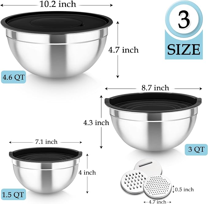 TeamFar Mixing Bowls, Stainless Steel Nesting Salad Bowls - Image 2
