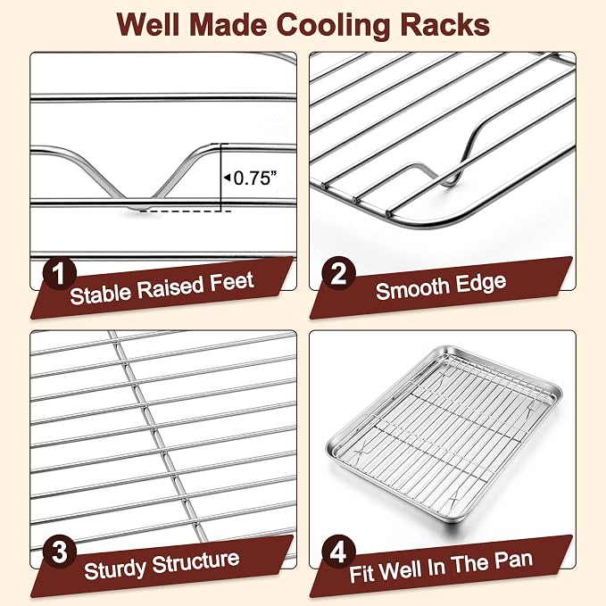 TeamFar Baking Sheet with Rack Set, 17.6/12.5/10.5 Inch Stainless Steel Cookie - Image 4