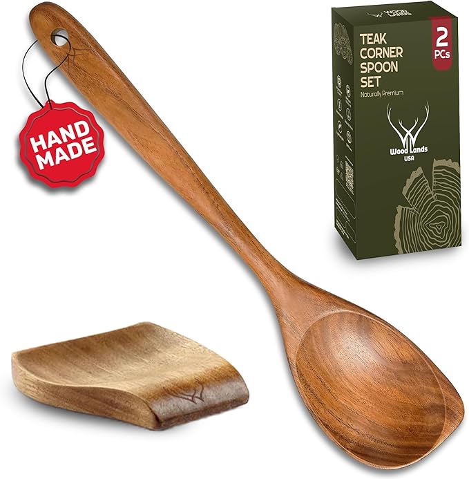 CORNER Teak Wooden Spoon for Cooking by WOODLANDSUSA