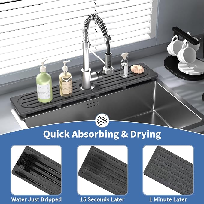 Stone Faucet Mat for Kitchen Sink, Water Absorbing Sink Water Splash Guard - Image 5