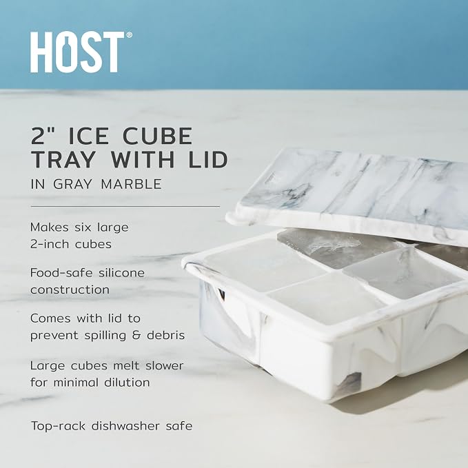 Host Ice Cube Tray with Lid, Makes 6 Large 2" Cubes, Durable Silicone Trays - Image 2