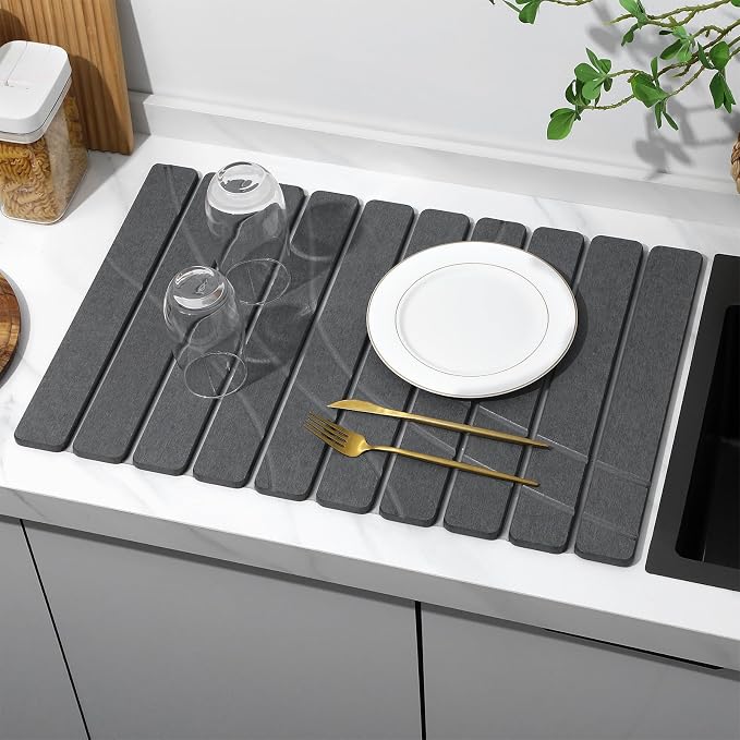 Large Stone Dish Drying Mat for Kitchen Counter, Foldable Water Absorbing - Image 8