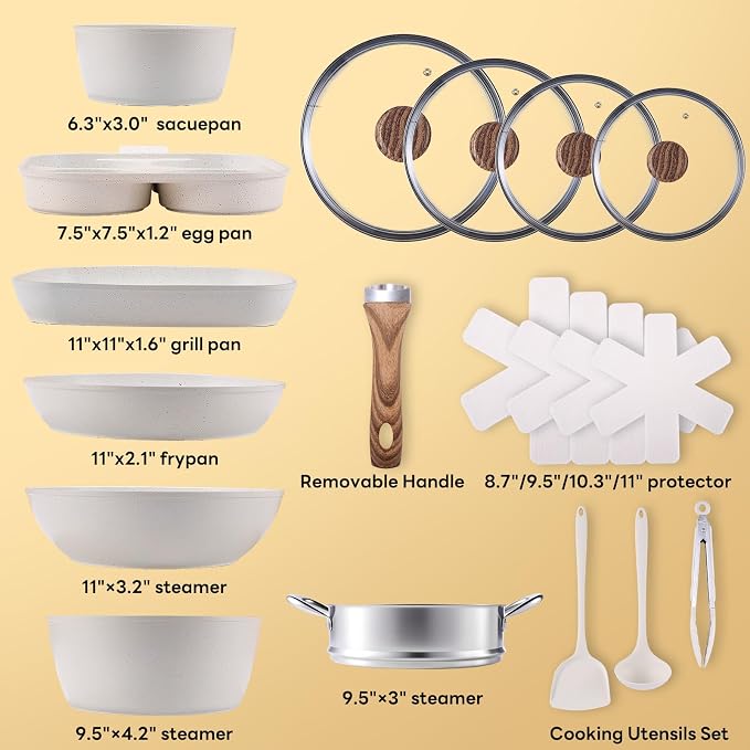 NEWBULIG 17-Piece Nonstick Cookware Set, Non-Toxic Pots and Pans - Image 2