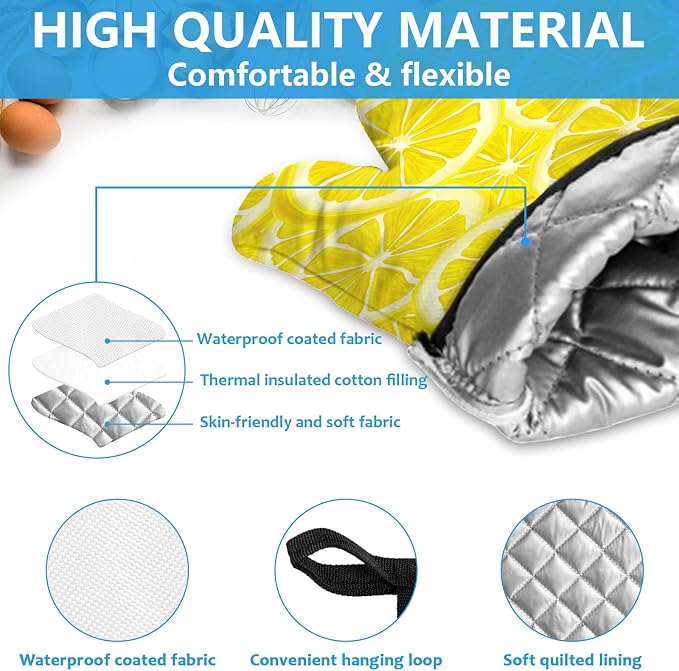 Watercolor Lemon Oven Mitts and Pot Holders Sets Heat Resistant 4Pcs Potholders - Image 3