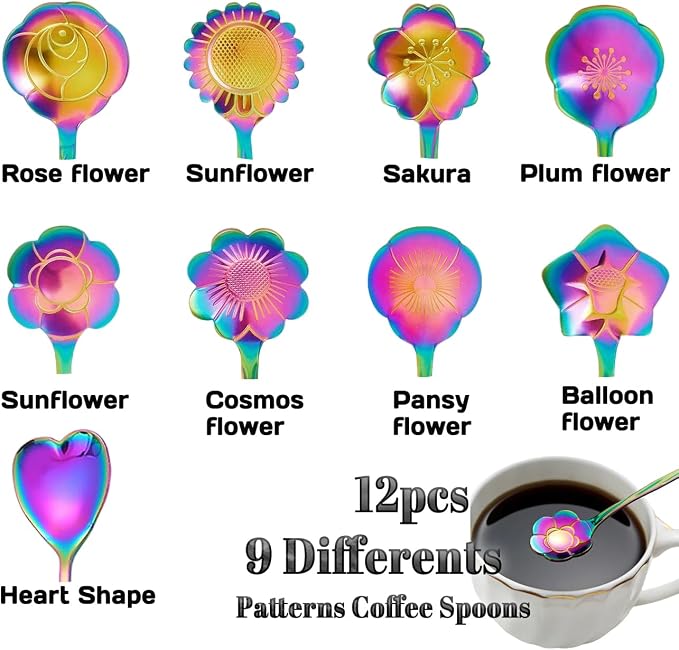12 Pcs Flower Coffee Tea Spoons Set - Image 2