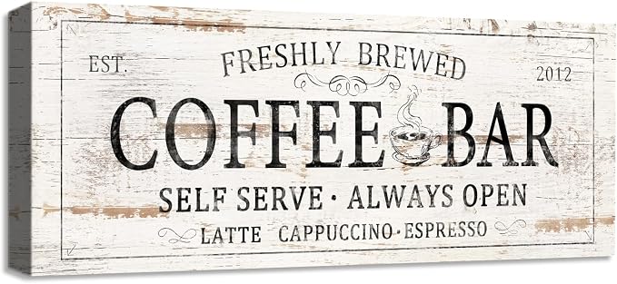 Coffee Bar Sign Decor Rustic Kitchen Canvas Sign Farmhouse Bar Hanging Wall by SOOTHAN