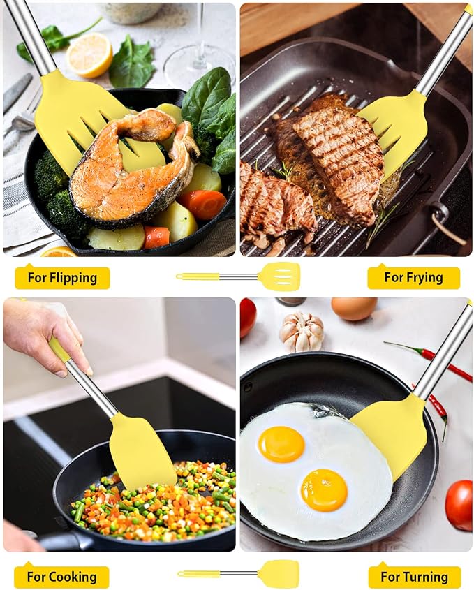 Pack of 2 Silicone Solid Turner, Non Stick Slotted Kitchen Spatulas, High Heat - Image 3