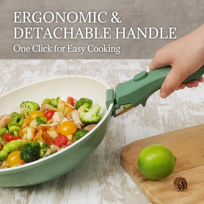 Ceramic Cookware Set Non Stick 8Pcs Pots and Pans Set Detachable Handle - Image 4