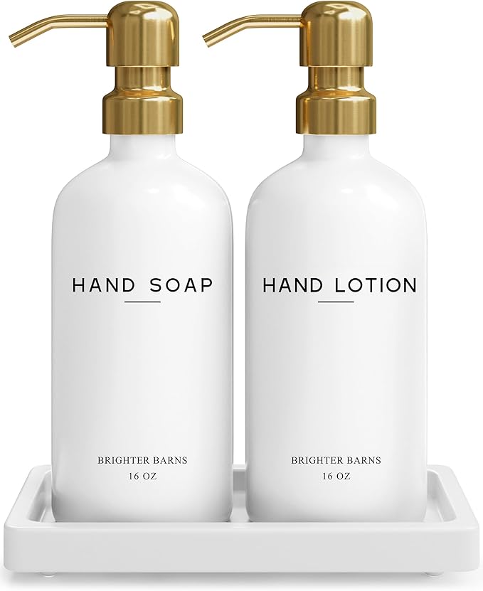 Luxury Glass Soap and Lotion Dispenser Set by BrighterBarns