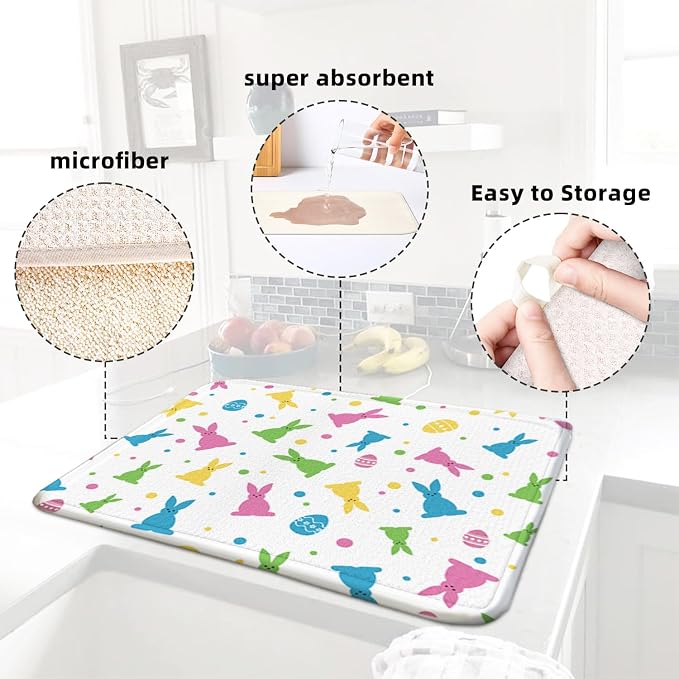 Easter Dish Drying Mat for Kitchen Counter 18" X 24" Microfiber Absorbent - Image 5