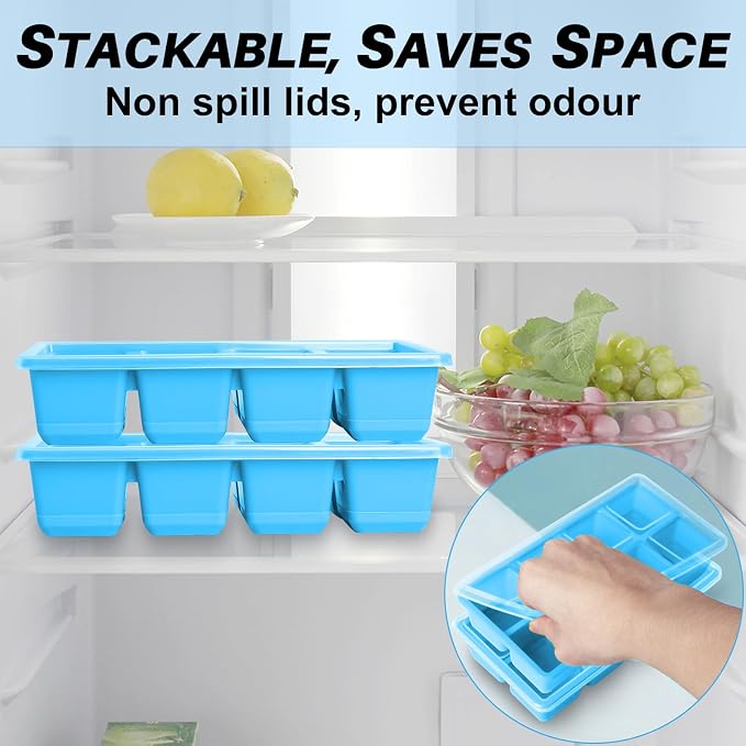 Large Ice Cube Trays with Lid, Jrisbo 2 Pack Stackable Silicone Ice Cube Molds - Image 4