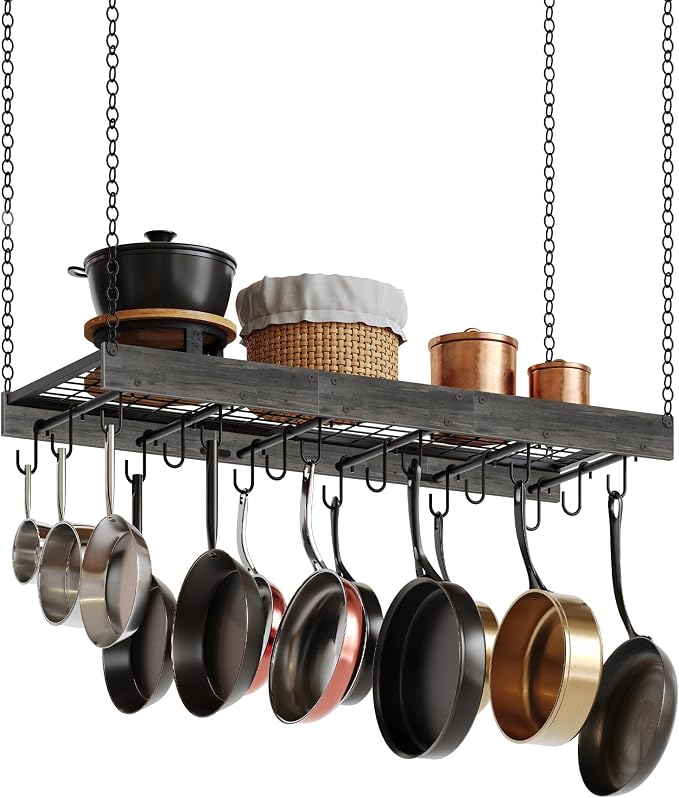 CHOEZON Hanging Pot Rack, 35.4" L x 13" W Ceiling Pot Hanger, Industrial Style - Image 8