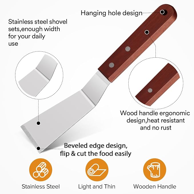 Small Metal Spatula Set for Cast Iron Skillet, Mini Wooden Spatulas for Kitchen - Image 4