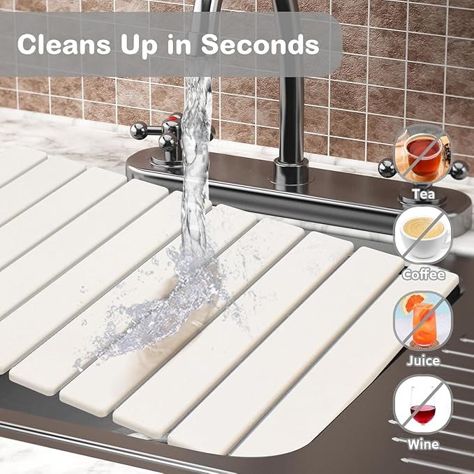 Large Stone Dish Drying Mat for Kitchen Counter, Collapsible Quick Drying Mat - Image 7