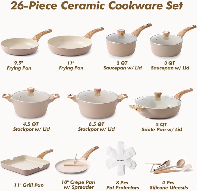 SENSARTE Ceramic Cookware Sets, Pots and Pans Set Non stick, Non toxic Healthy - Image 2