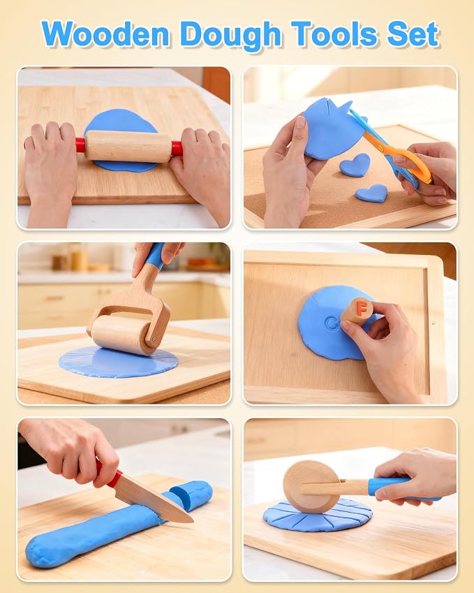 Wooden Dough Tools Kit for Kids, Dough Accessories - Image 5
