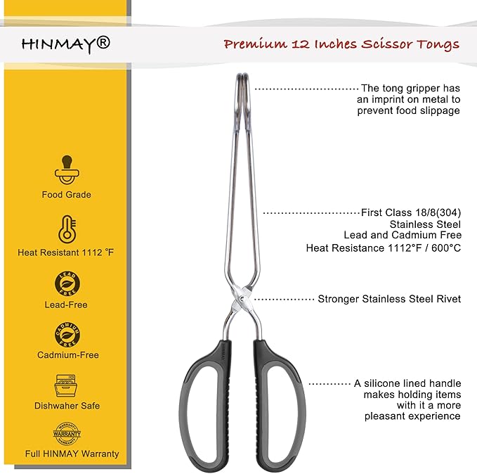 HINMAY Scissor Tongs with Comfort-Grip Handle 12-Inch Cooking Tongs - Image 2