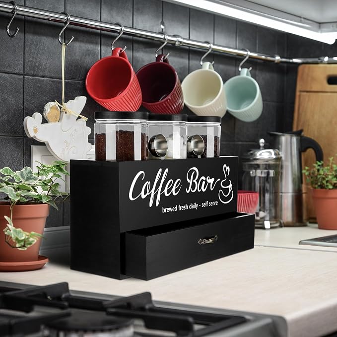 3 Pcs Coffee Canister Set with Shelf and Spoon Plastic Coffee Bean Storage - Image 6
