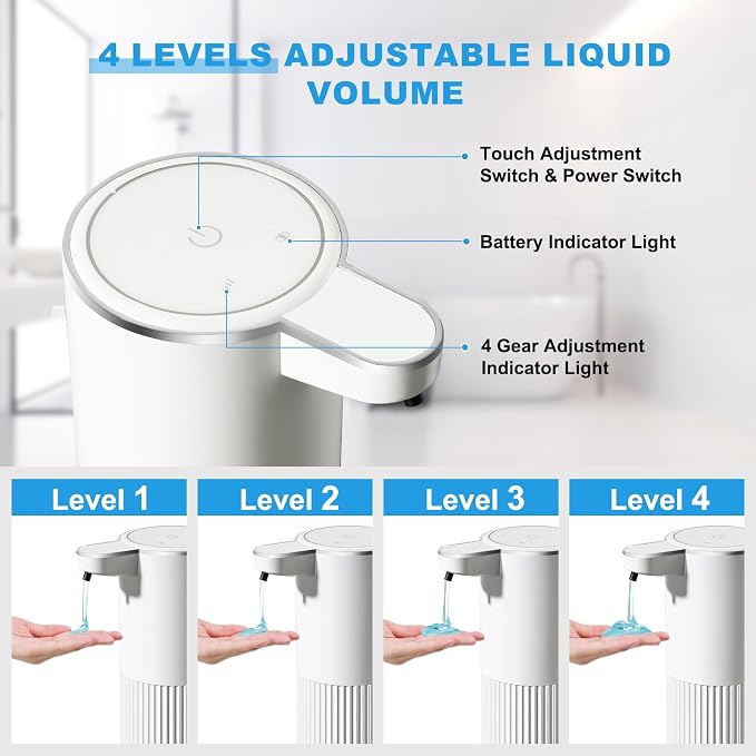 RYTOXILO Automatic Soap Dispenser, 2 Pack White Touchless Liquid Soap Dispenser - Image 3