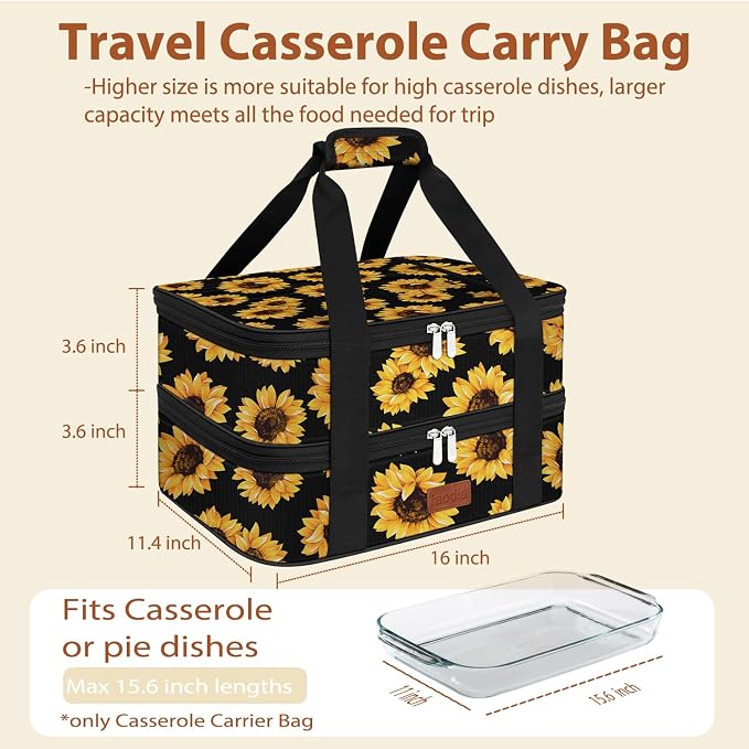 Double Casserole Carrier Bag，Expandable Thermal Food Carrier Insulated Travel - Image 2
