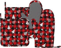 Red Gingham Plaid Christmas Tree Oven Mitts and Pot Holders Set by Unknown