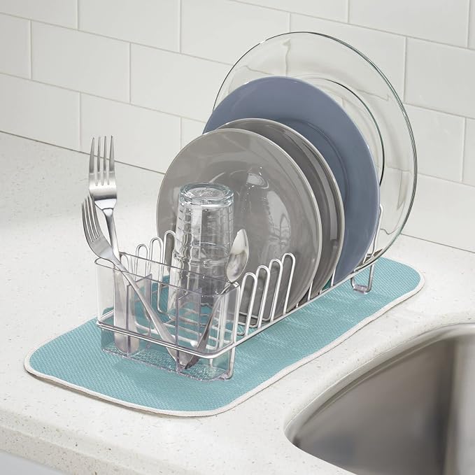 mDesign Kitchen Sink Dish Drainer – Small Metal and Plastic Dish Rack - Image 3