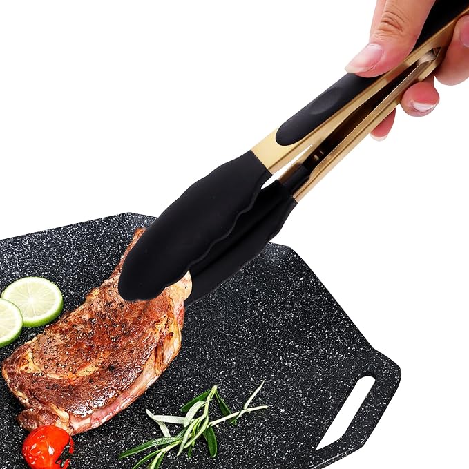 Stainless Steel Classic Kitchen Serving Food Party Gold Tongs 9" and 12" - Image 7