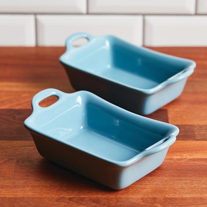 Rachael Ray Ceramics Au Gratin Set, Rectangular, Two 12-ounce, Agave Blue - Image 9