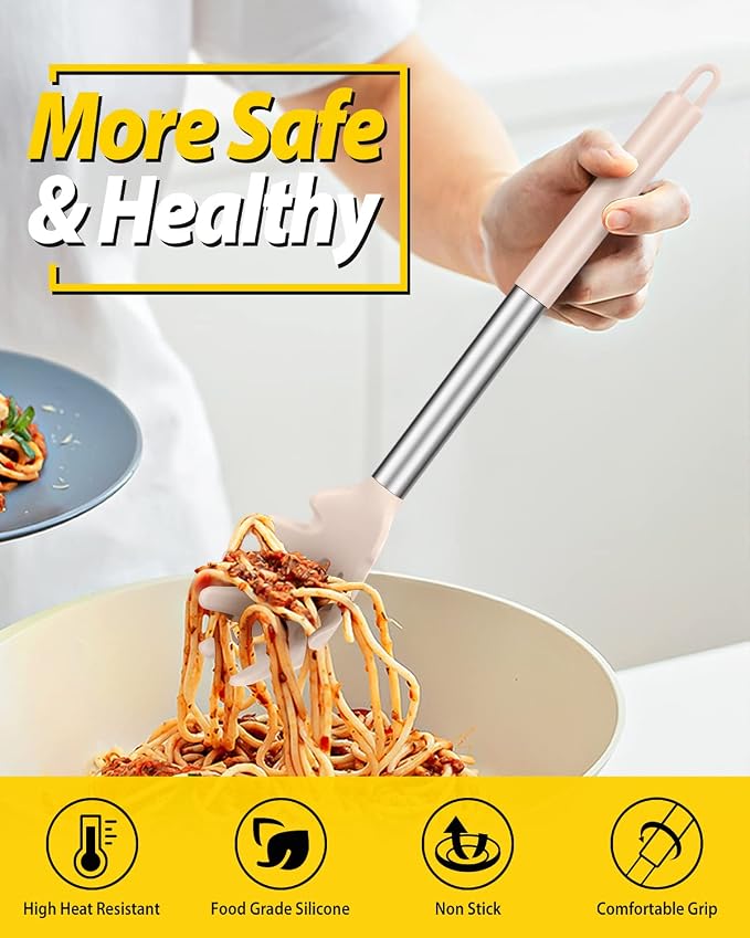 Silicone Pasta Fork and Ladle Spoon Set, Large Non Stick Kitchen Utensils - Image 3
