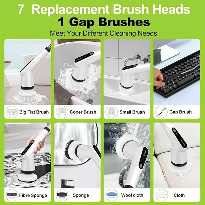 Dreazu Electric Spin Scrubber, 12-in-1 Shower Scrubber & Retractable Long Handle - Image 3