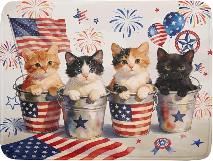 Vintage Patriotic Dish Drying Mat Cute Cats American Flag Drying Matt Kitchen by Giwawa
