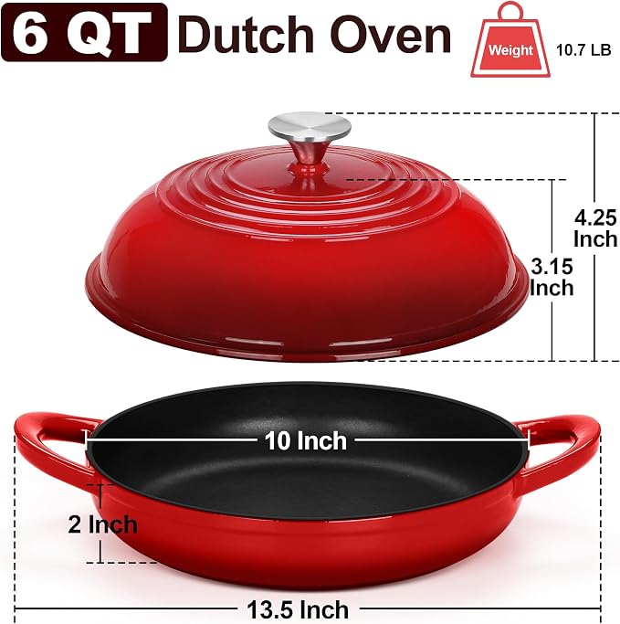 TeamFar Cast Iron Bread Dutch Oven, 6 Qt Enameled Dutch Oven Pot - Image 2