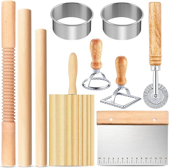 Pasta Making Tools, 1 Gnocchi Board, 1 Dough Cutter, 1 Ravioli Cutter, 2 Pasta by ATPWONZ