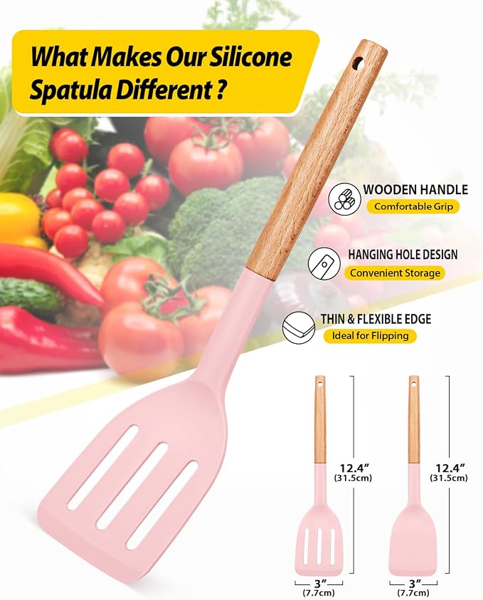 Pack of 2 Silicone Cooking Spatula, Heat Resistant Solid Turner, Non Stick - Image 2