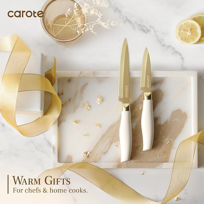 CAROTE 12PCS Kitchen Knife Set, Healthy Gold Titanium Coating Knife Set - Image 7