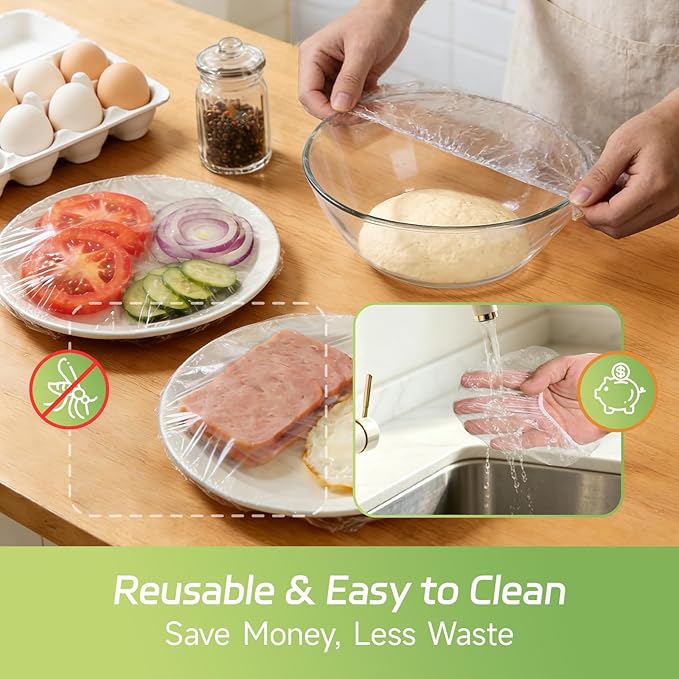 Hrunkfg100 Pcs Bowl Covers Plastic Wrap, Reusable Elastic Food Cover, Extra - Image 4