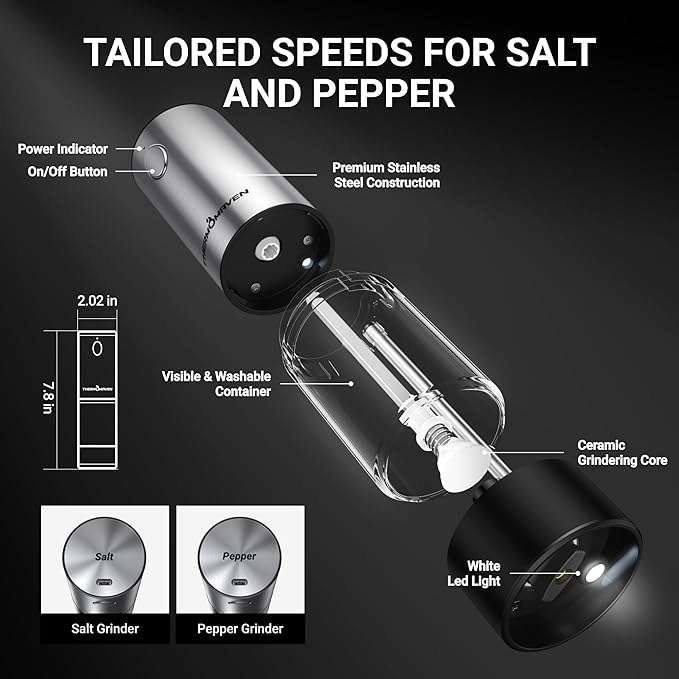 ThermoMaven Electric Salt and Pepper Grinder Set, 110ml Larger Rechargeable - Image 7