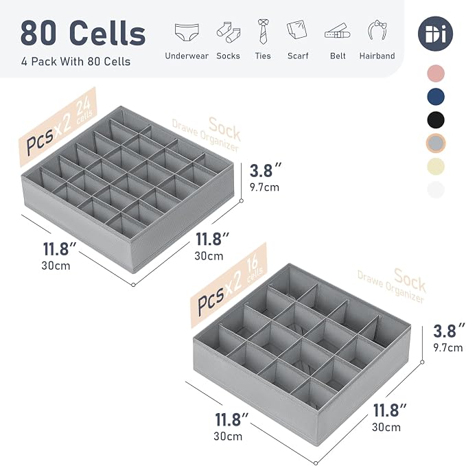 Joyoldelf Sock Drawer Organizer Divider 4 Packs Underwear Organizer, 2 x 24 - Image 2