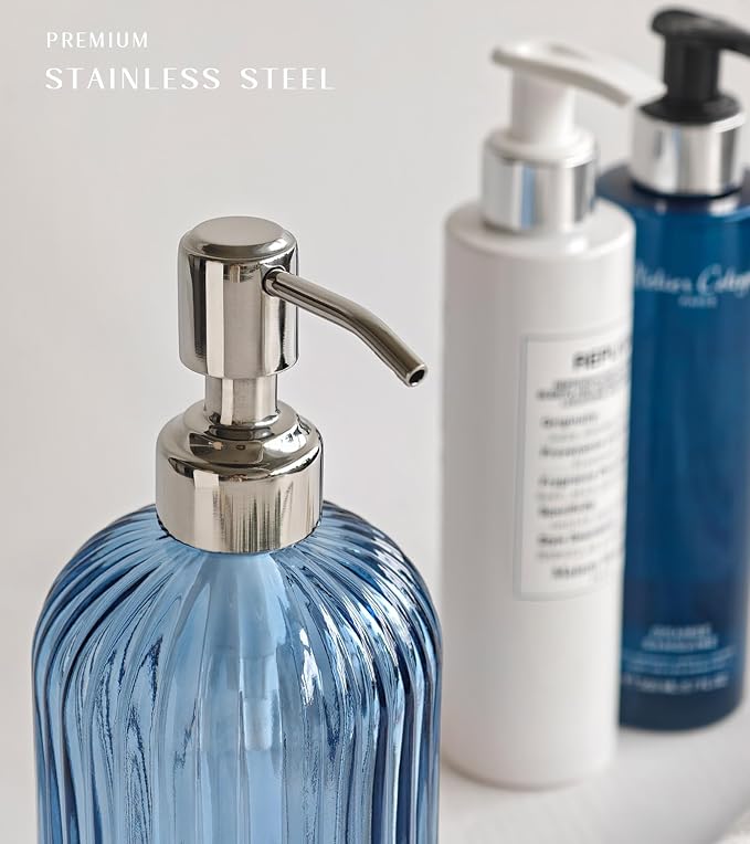 JASAI 18Oz Navy Blue Glass Soap Dispenser - Image 8