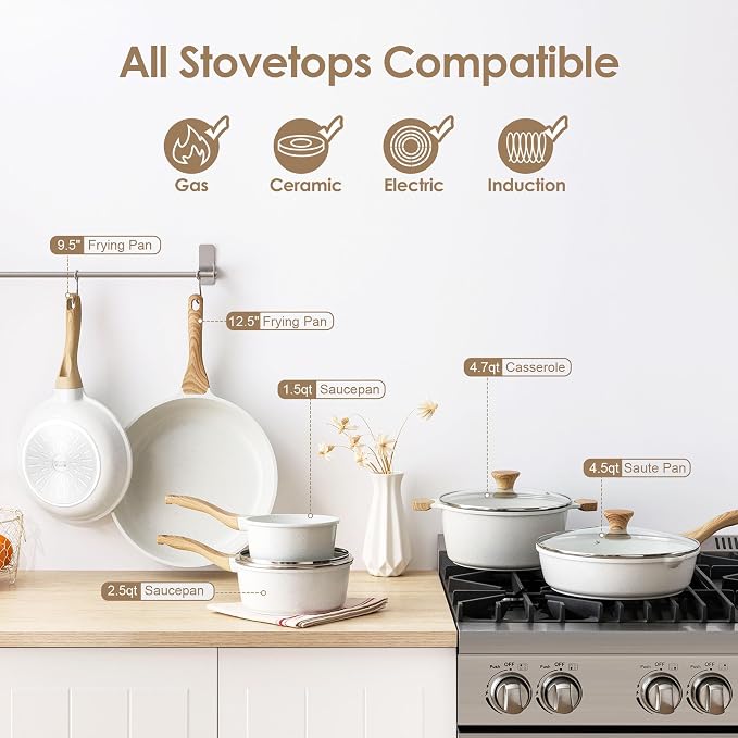 SENSARTE Nonstick Ceramic Cookware Set 16-Piece, Healthy Pots and Pans Set - Image 4