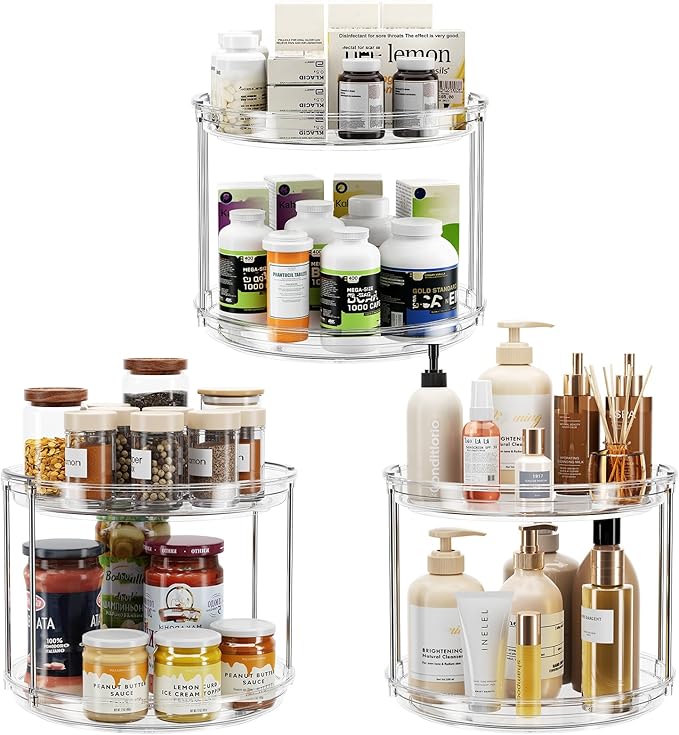 LAMU 3 Pack 2 Tier Lazy Susan Turntable Organizer 9.25'' Rotating Spice Rack by YourHome-OrganizationHelper