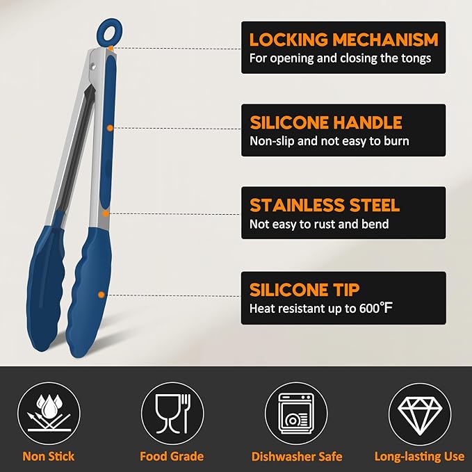 Kitchen Tongs, Stainless Steel Cooking Tongs - Image 5