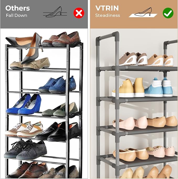 VTRIN 10 Tiers Tall Shoe Rack Holds 20-25 Pairs of Shoes Sturdy Vertical Shoe - Image 6